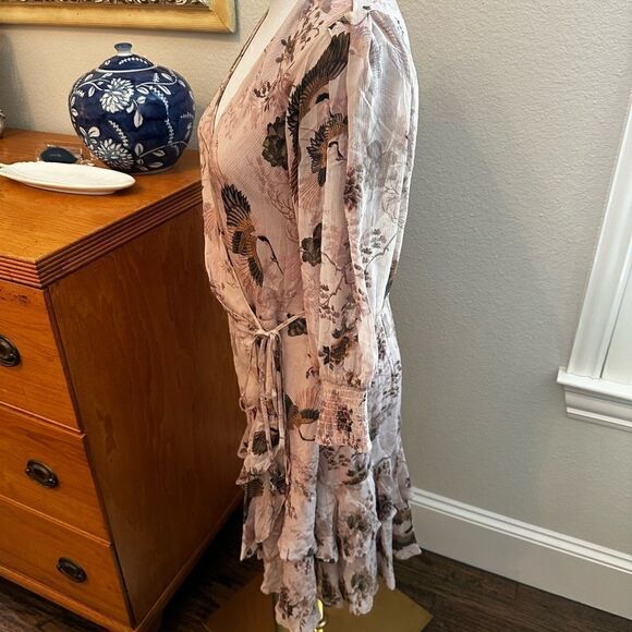 NWT AllSaints Ari Peggy Floral Print Wrap Dress in Dusty Pink-U3 - Picture 7 of 8
